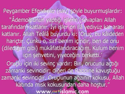 Bu Hadis-i �er�fin kaynaklar�: Buh�r�, Savm 2,9, Lib�s 78; M�slim, S�y�m 164, {1151}; Muvatta, S�y�m 58, {1,310}; Eb� Davud, Savm 25, {2363}; Tirmiz�, Savm 55, {764}; Nes��, S�y�m 41 {2,160-161}; �bn-i M�ce, S�y�m 1, {1638}, Edeb 58, {3823}