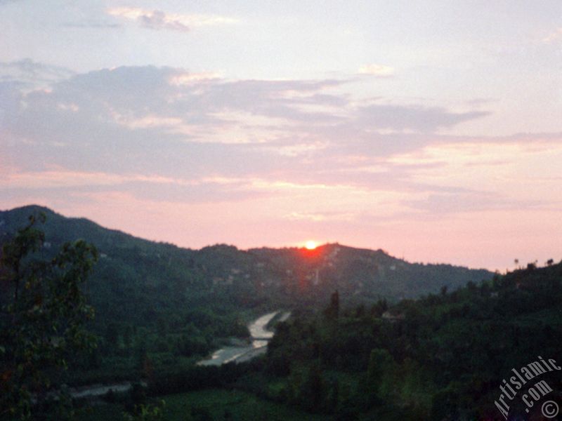 View of sunset at a village of `OF district` in Trabzon city of Turkey.
