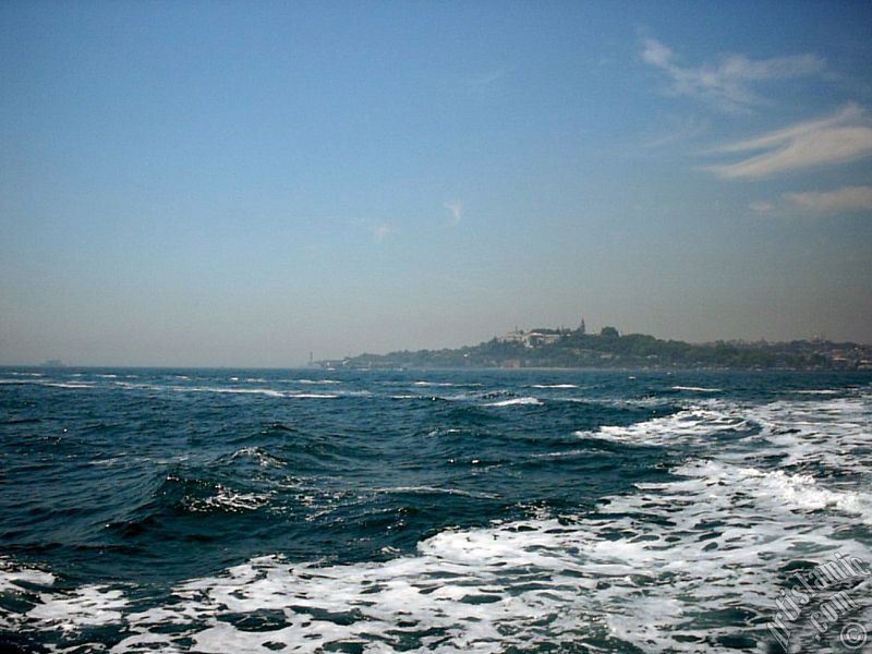 View of Sarayburnu coast and Topkapi Palace from the Bosphorus in Istanbul city of Turkey.
