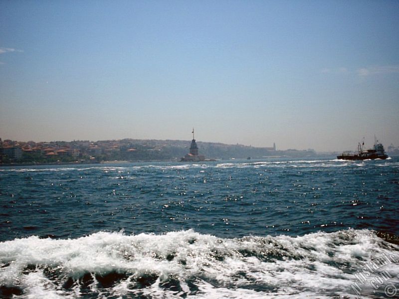 View of Kiz Kulesi (Maiden`s Tower) from the Bosphorus in Istanbul city of Turkey.
