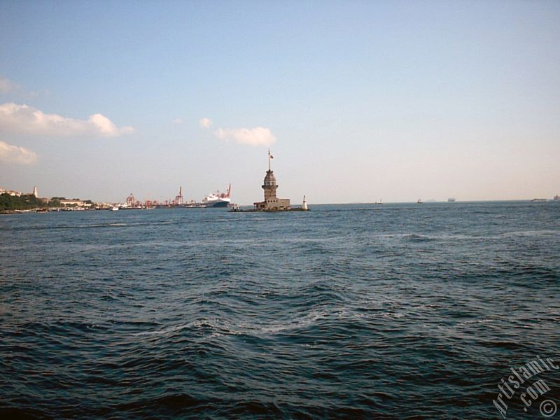 View of Kiz Kulesi (Maiden`s Tower) from the Bosphorus in Istanbul city of Turkey.

