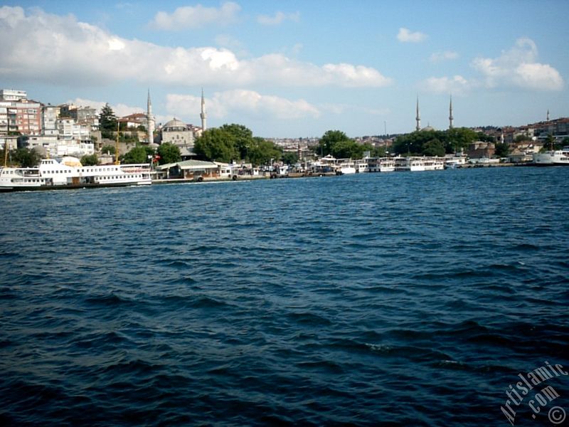 View of Uskudar jetty from the Bosphorus in Istanbul city of Turkey.
