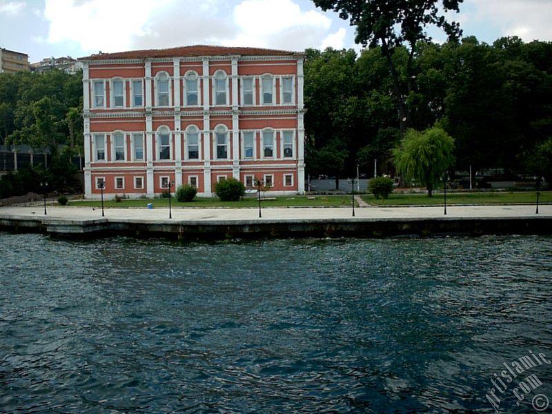 View of the Ciragan Palace`s garden from the Bosphorus in Istanbul city of Turkey.
