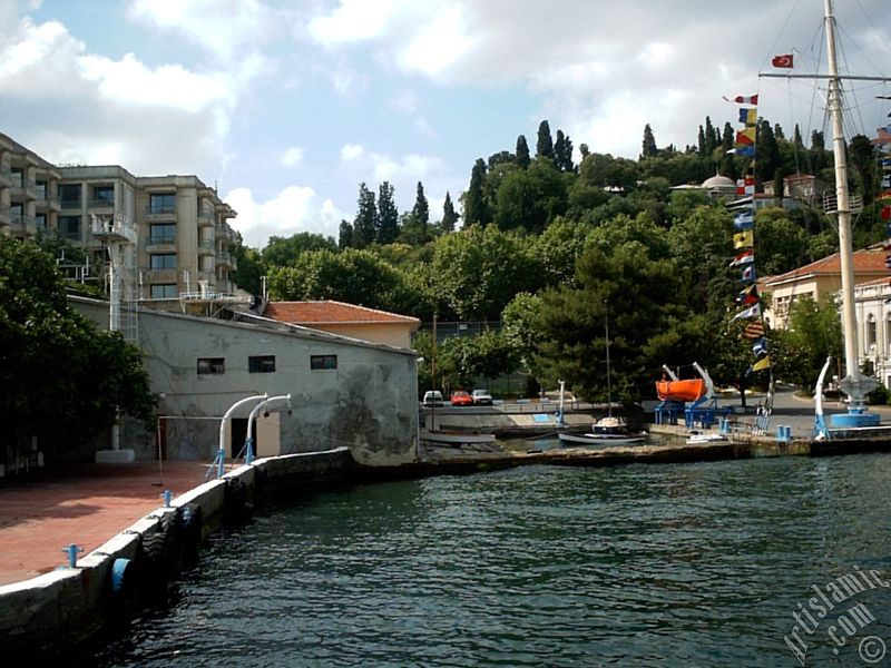 View of Ortakoy coast from the Bosphorus in Istanbul city of Turkey.
