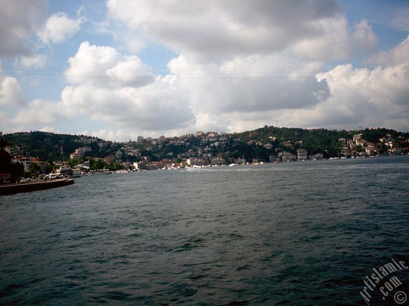 View of Arnavutkoy coast from the Bosphorus in Istanbul city of Turkey.
