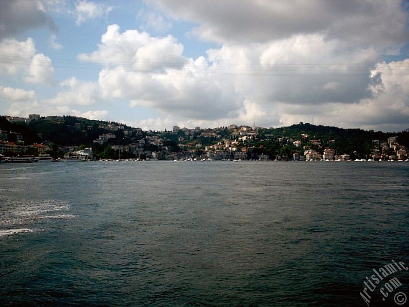 View of Arnavutkoy coast from the Bosphorus in Istanbul city of Turkey.
