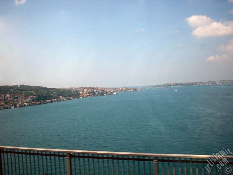 View of the Bosphorus in Istanbul from the Bosphorus Bridge over the sea of Marmara in Turkey.

