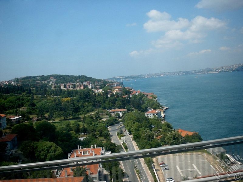 View of the Bosphorus in Istanbul from the Bosphorus Bridge over the sea of Marmara in Turkey.

