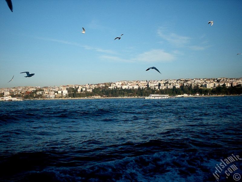 View of Uskudar-Harem coast from the Bosphorus in Istanbul city of Turkey.
