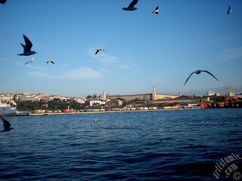 View of Uskudar-Harem coast from the Bosphorus in Istanbul city of Turkey.
