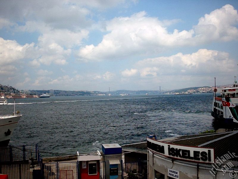 View of jetties and coast from an overpass at Eminonu district in Istanbul city of Turkey.
