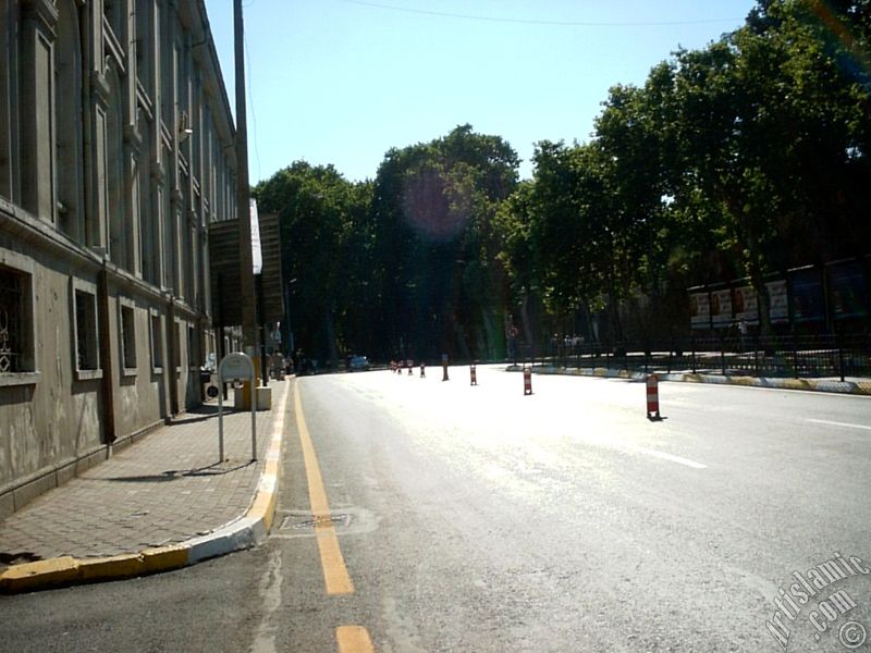 View towards Dolmabahce district from the way of Dolmabahce-Besiktas in Istanbul city of Turkey.
