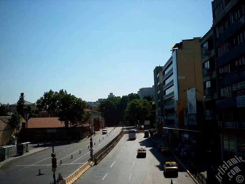 View towards Dolmabahce district from an overpass at Besiktas district in Istanbul city of Turkey.
