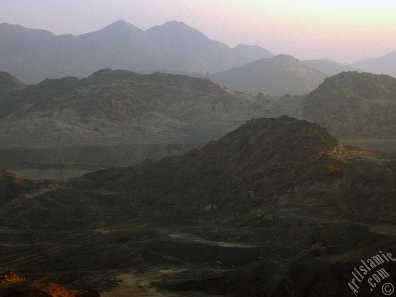 A picture of surrounding mounts taken while climbing the Mount Savr in Mecca city of Saudi Arabia.
