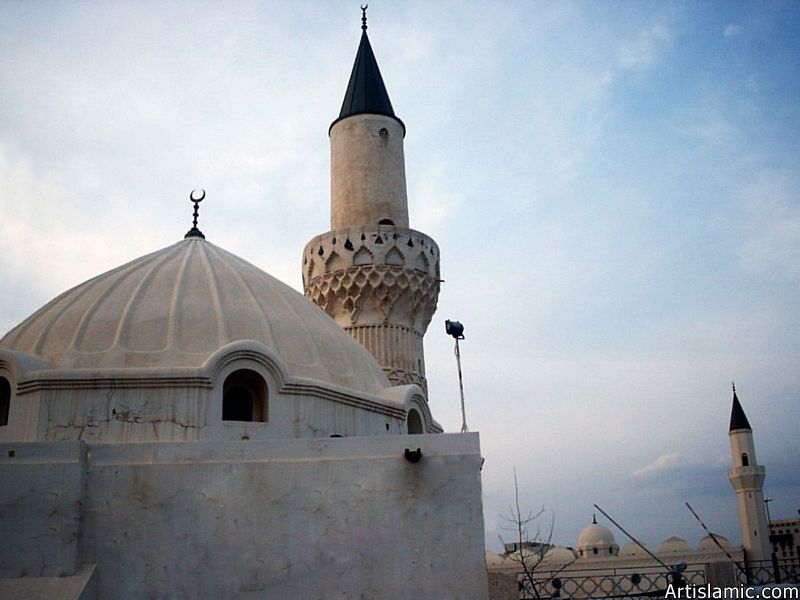 The Mosque of Hadrat Abu Bakr (ra) (first caliph of Islam) and behind it the Mosque of Hadrat Ali (ra) (fourth caliph of Islam) nearby the Prophet Muhammad`s (saaw) Mosque in Madina city of Saudi Arabia.
