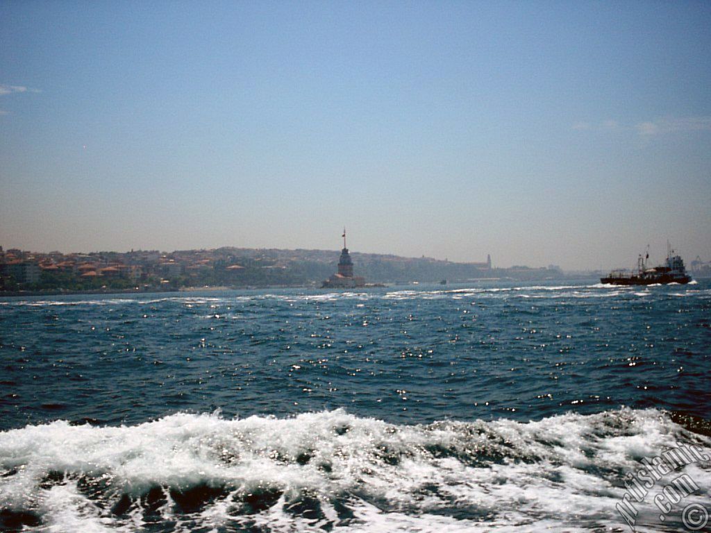 View of Kiz Kulesi (Maiden`s Tower) from the Bosphorus in Istanbul city of Turkey.

