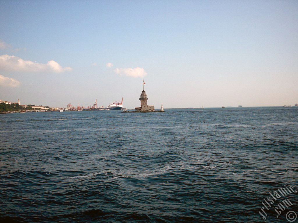 View of Kiz Kulesi (Maiden`s Tower) from the Bosphorus in Istanbul city of Turkey.
