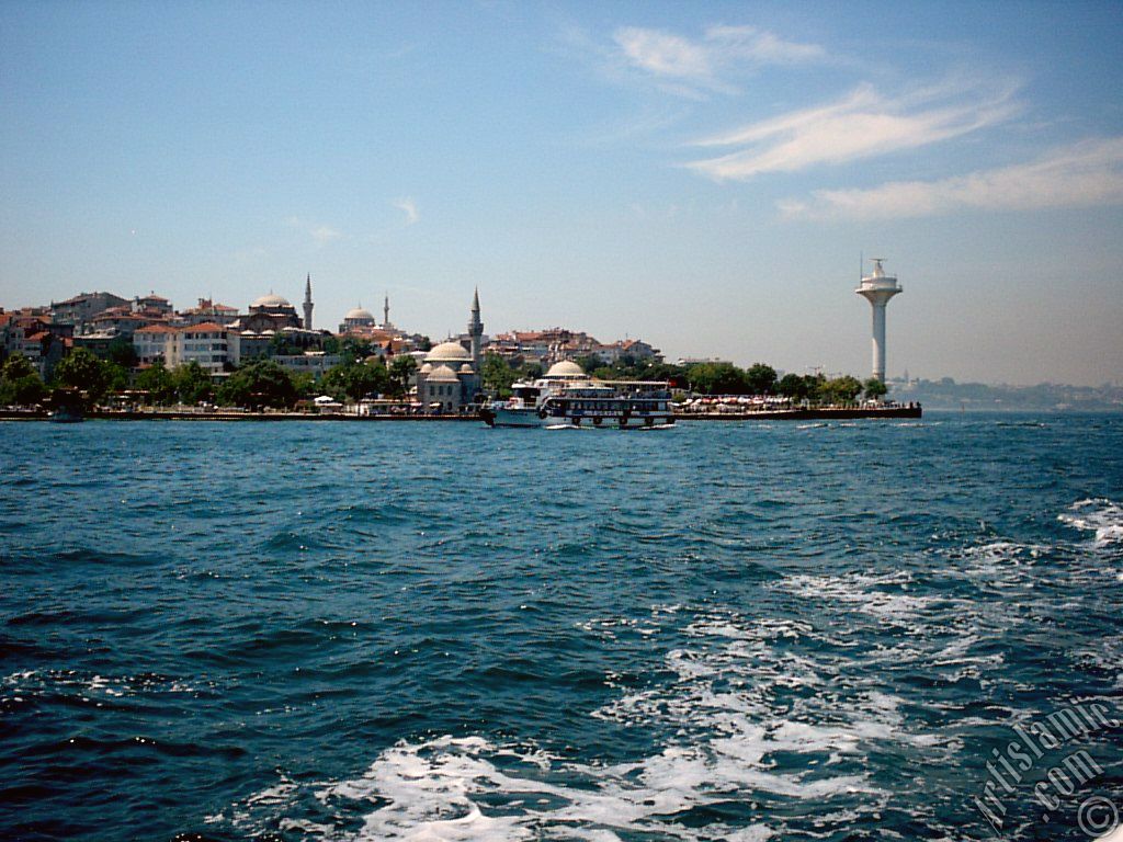 View of Uskudar coast from the Bosphorus in Istanbul city of Turkey.
