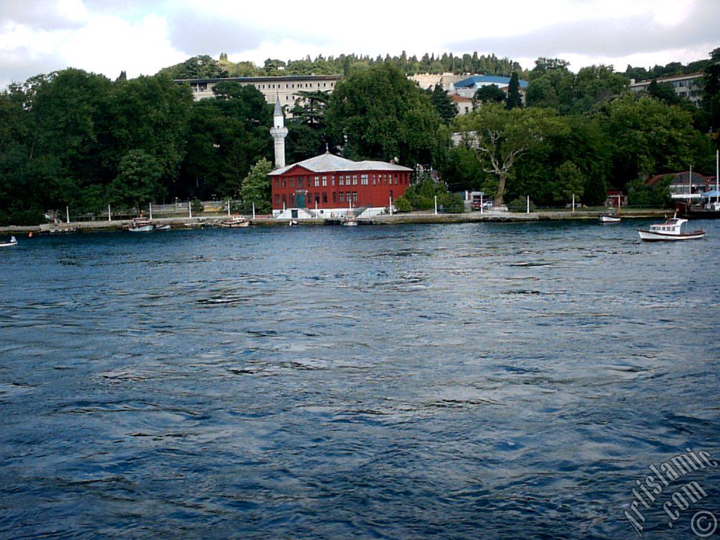 View of Kuleli coast and a mosque from the Bosphorus in Istanbul city of Turkey.
