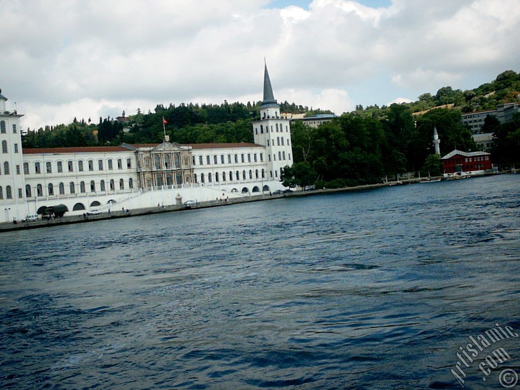 View of Kuleli coast and Kuleli Military School from the Bosphorus in Istanbul city of Turkey.

