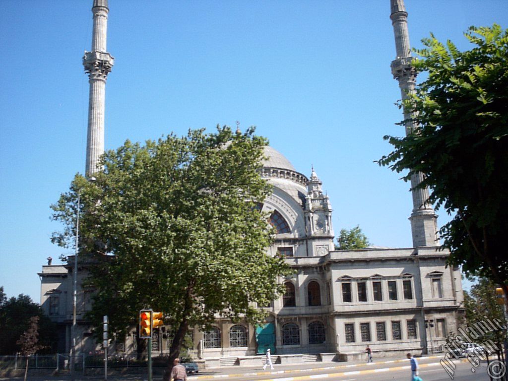 View of Valide Sultan Mosque in Dolmabahce district in Istanbul city of Turkey.

