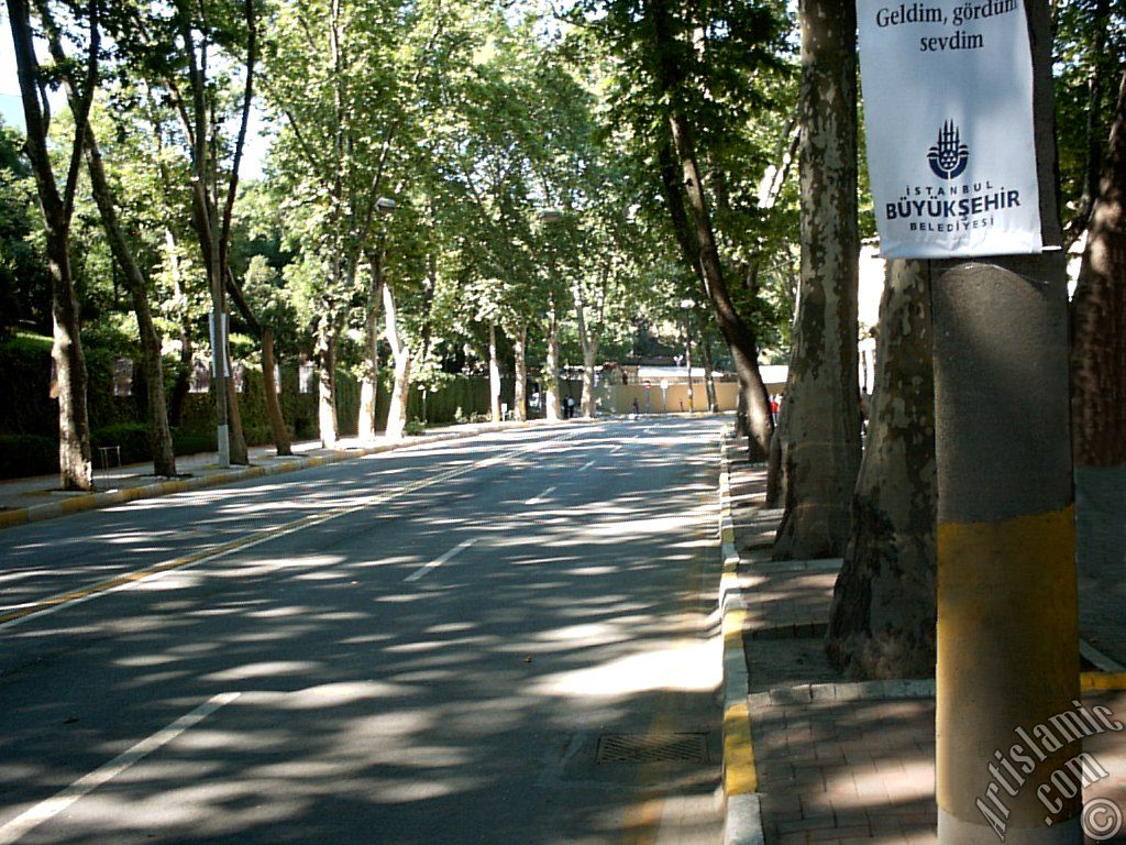View towards Besiktas district from the way of Dolmabahce-Besiktas in Istanbul city of Turkey.
